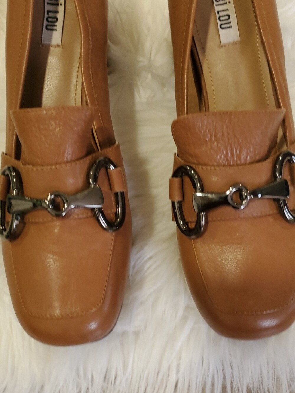 Anthropologie Bibi Lou Women's Tan Leather Platform  Loafers with Metal Bit - Picture 3 of 17